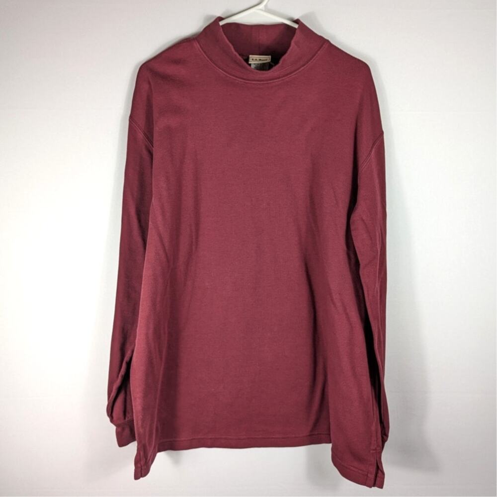 L.L. Bean Men’s XL Mock Neck Long Sleeve Shirt Maroon 100% Cotton Peru Casual